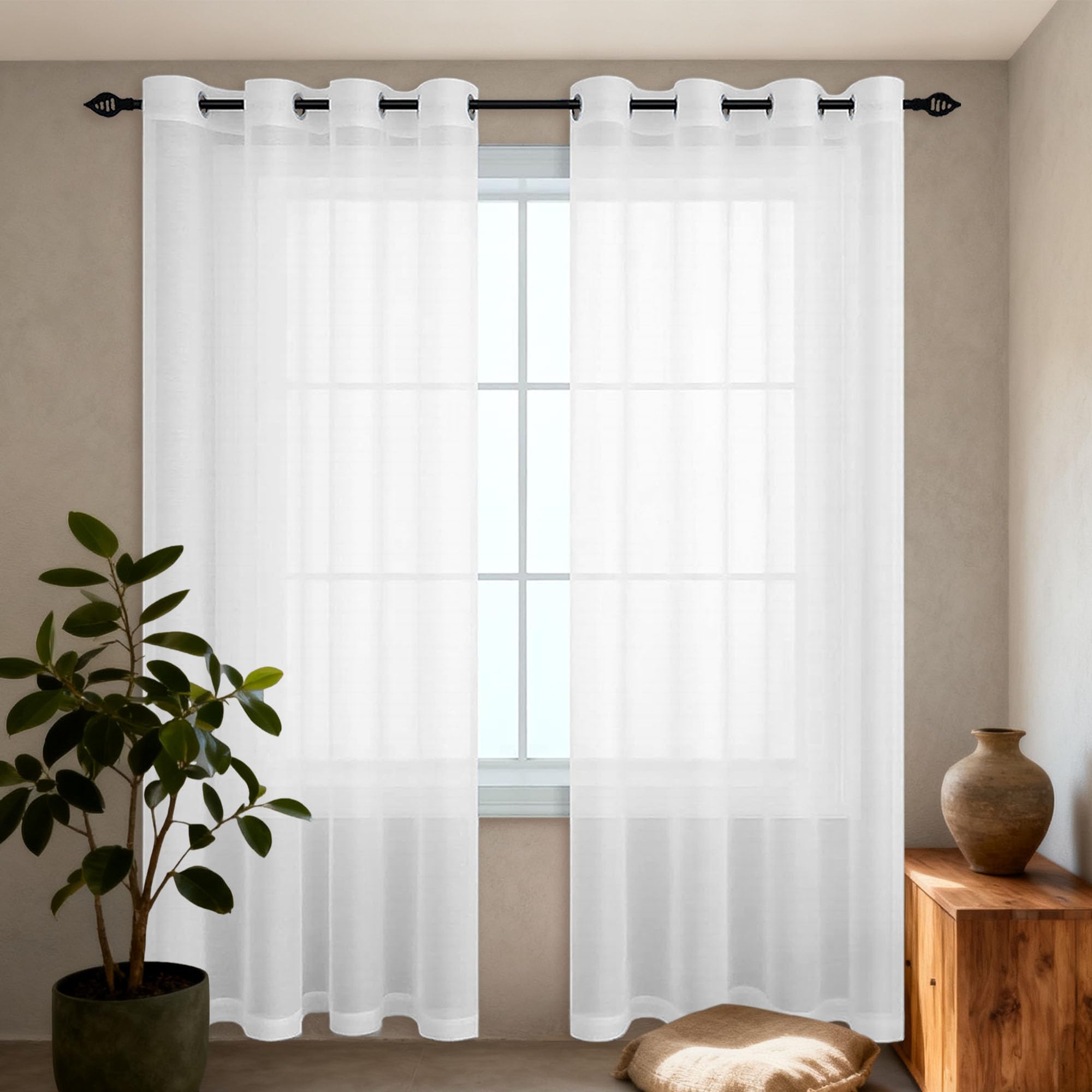 Gardinen Vorhänge mit Ösen 220 x 160 cm Voile Polyester Transparent Wohnzimmer Voile Schlaufenschal Langlebig für Wohnzimmer Schlafzimmer Fenster, Weiß