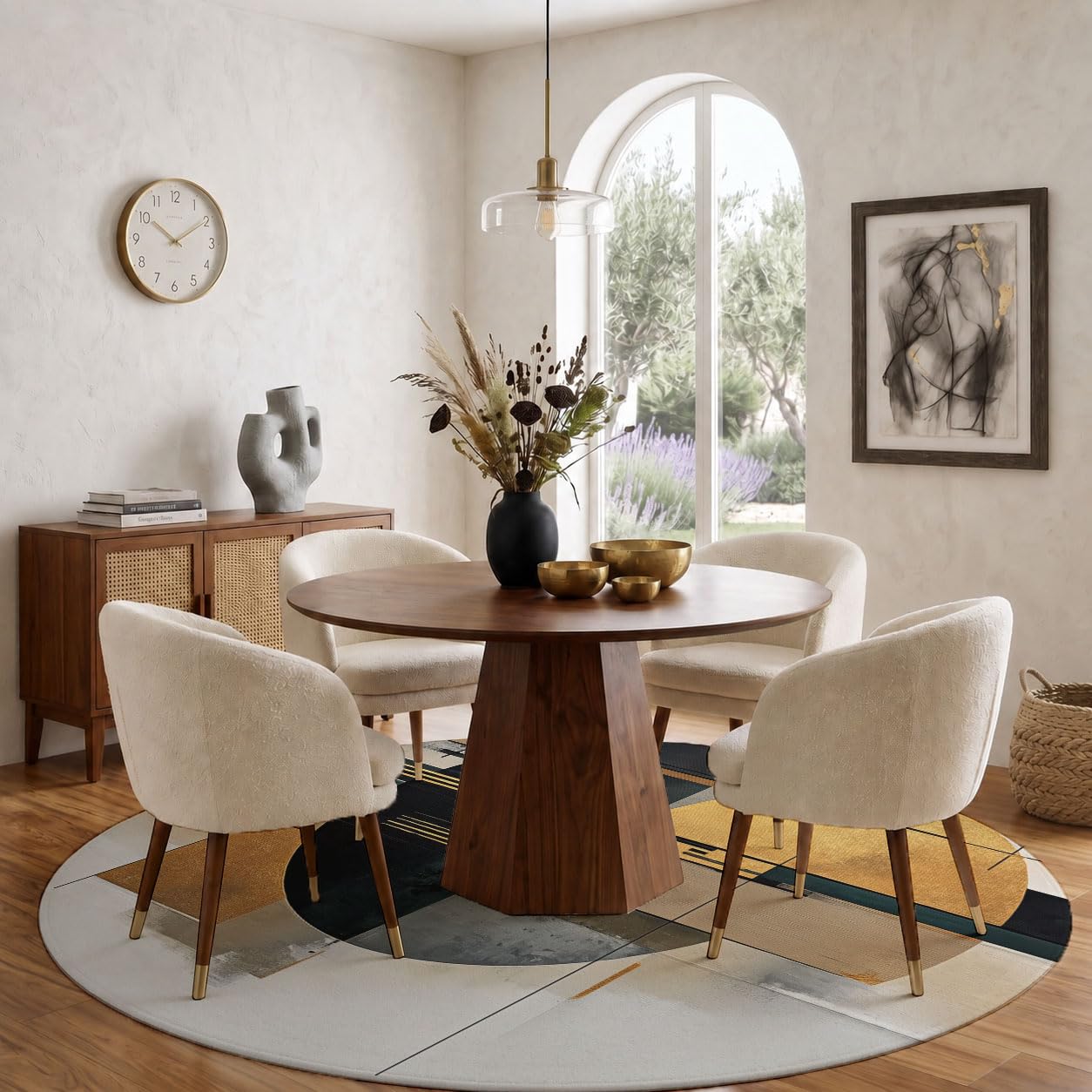 Tapis Rond Abstrait De Luxe Minimaliste Moderne 100cm