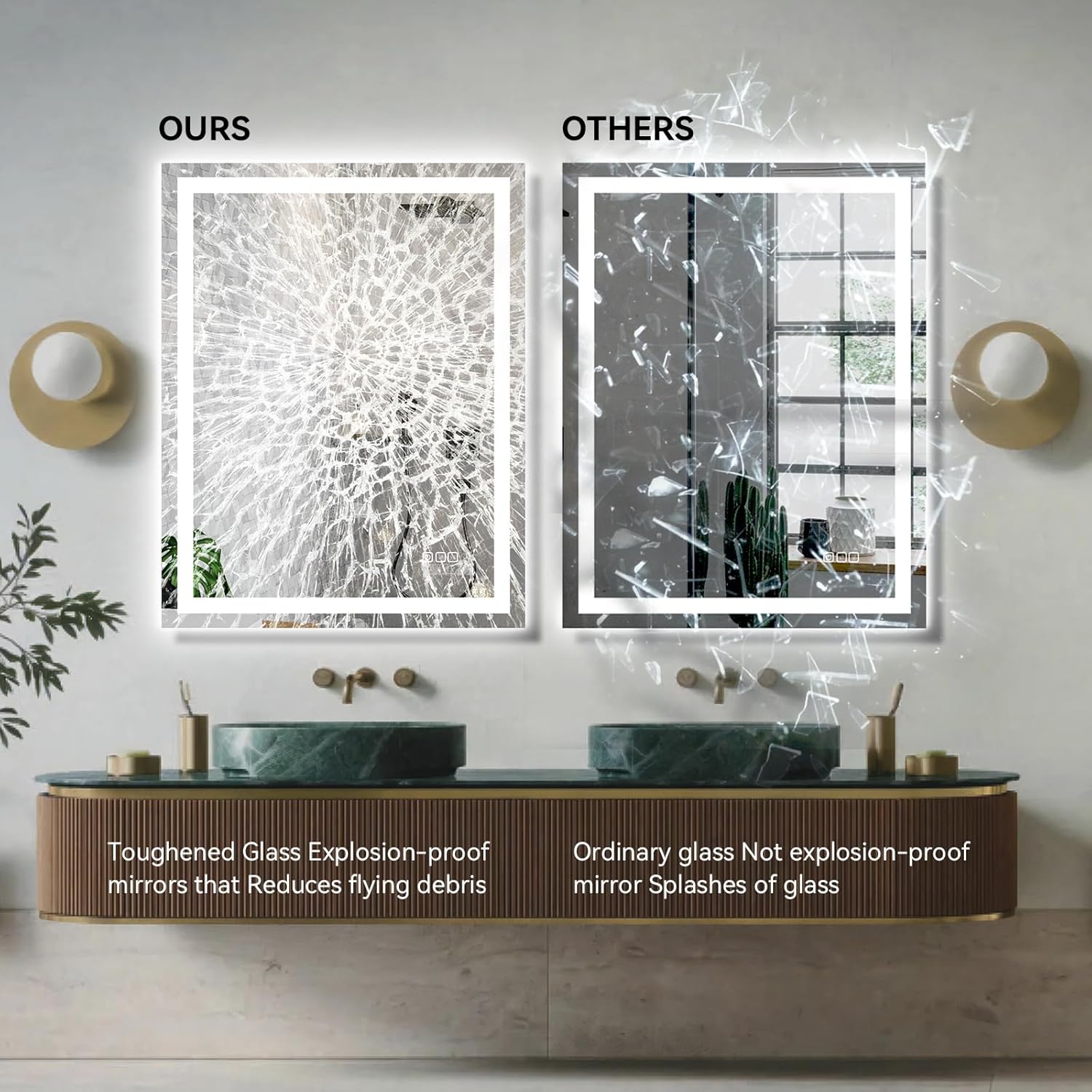 HIGHMIR 28"x36" LED Bathroom Mirror, Wall Mounted, Front and Backlit, Anti-Fog, Dimmable, 3 Color Lighting, Shatterproof Tempered Glass, Memory Function, Lighted Vanity Mirror (UL & ETL Listed)