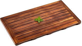 Teak Shower Mat, 32 x 18 inch Wood Bath Mat for Inside Shower, Wooden Shower Floor Teak Wood Mat for Bathroom Spa & Outdoor Use - SM-002V
