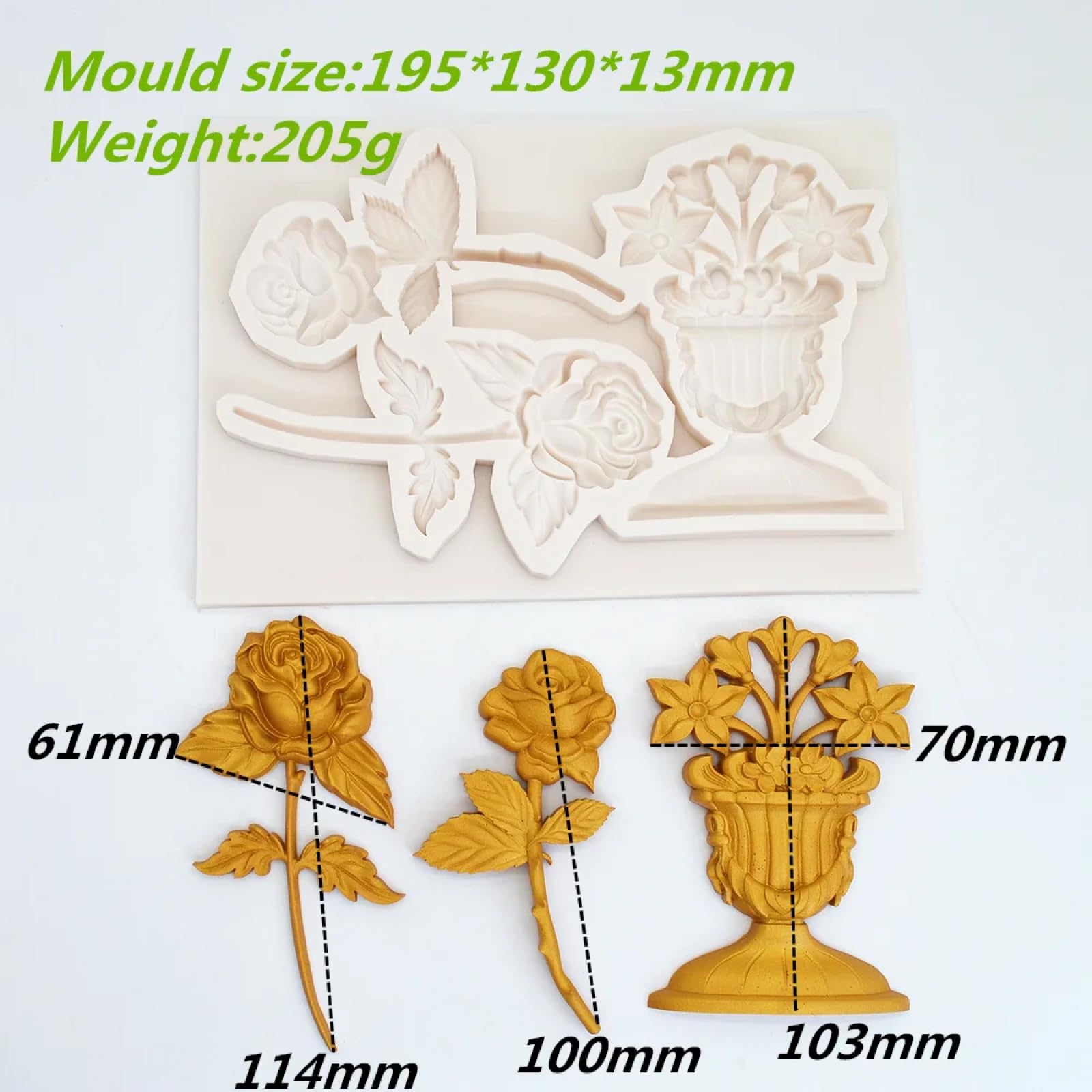 Molde de silicona para hacer fondant, 19,5 x 13 x 1,3 cm, molde de silicona para tartas, herramientas de decoración para hornear rosas, suministros hechos a mano para hacer flores, moldes para fondant