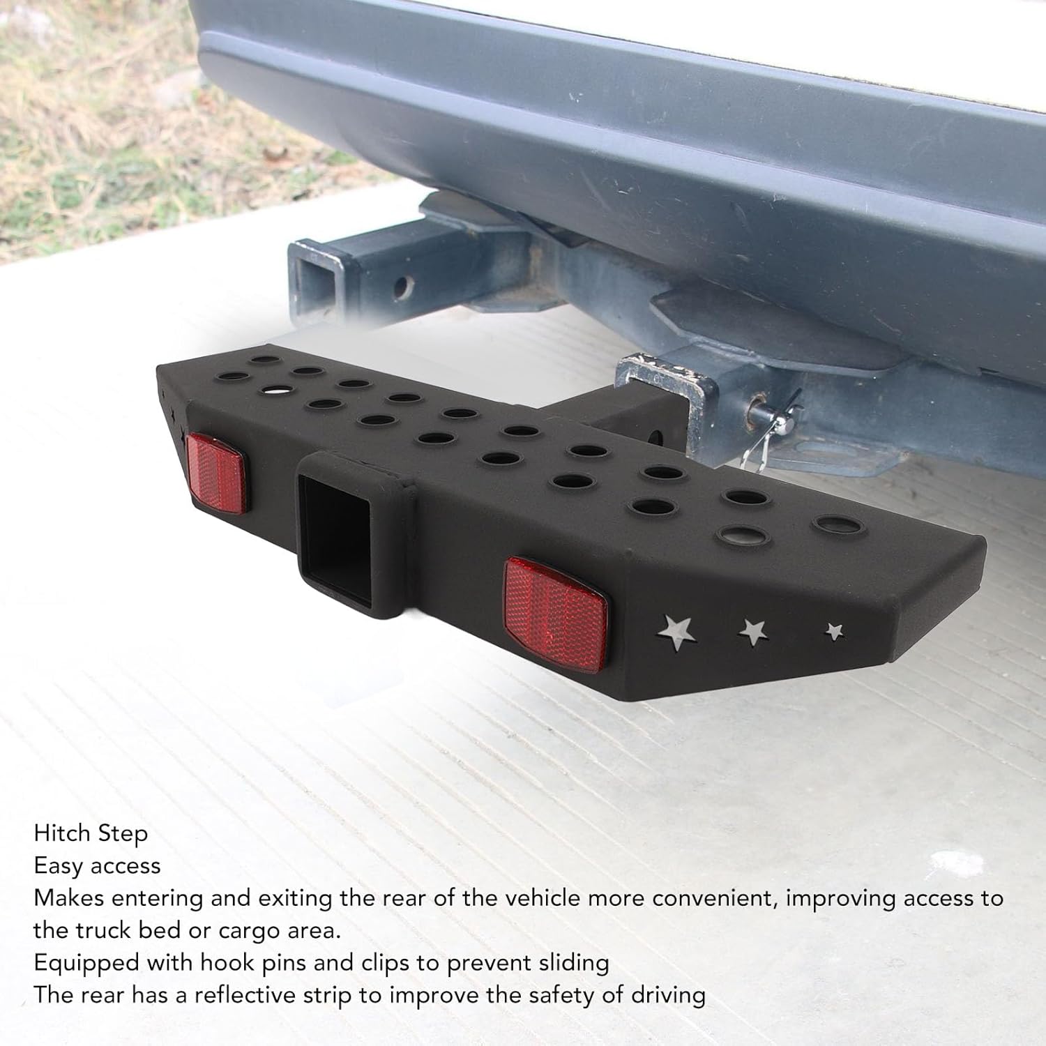 Heavy Duty Hitch Step, 600lbs Capacity, 2in Receiver, Steel Construction with Five eighths inch Pin and Reflective Strip, for SUV Truck RV Van