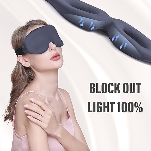 Miniatura 10 de Máscara para dormir para hombres y mujeres, máscara para dormir con almohadillas 3D con la forma de los ojos, de forma cóncava, bloquea la luz,
