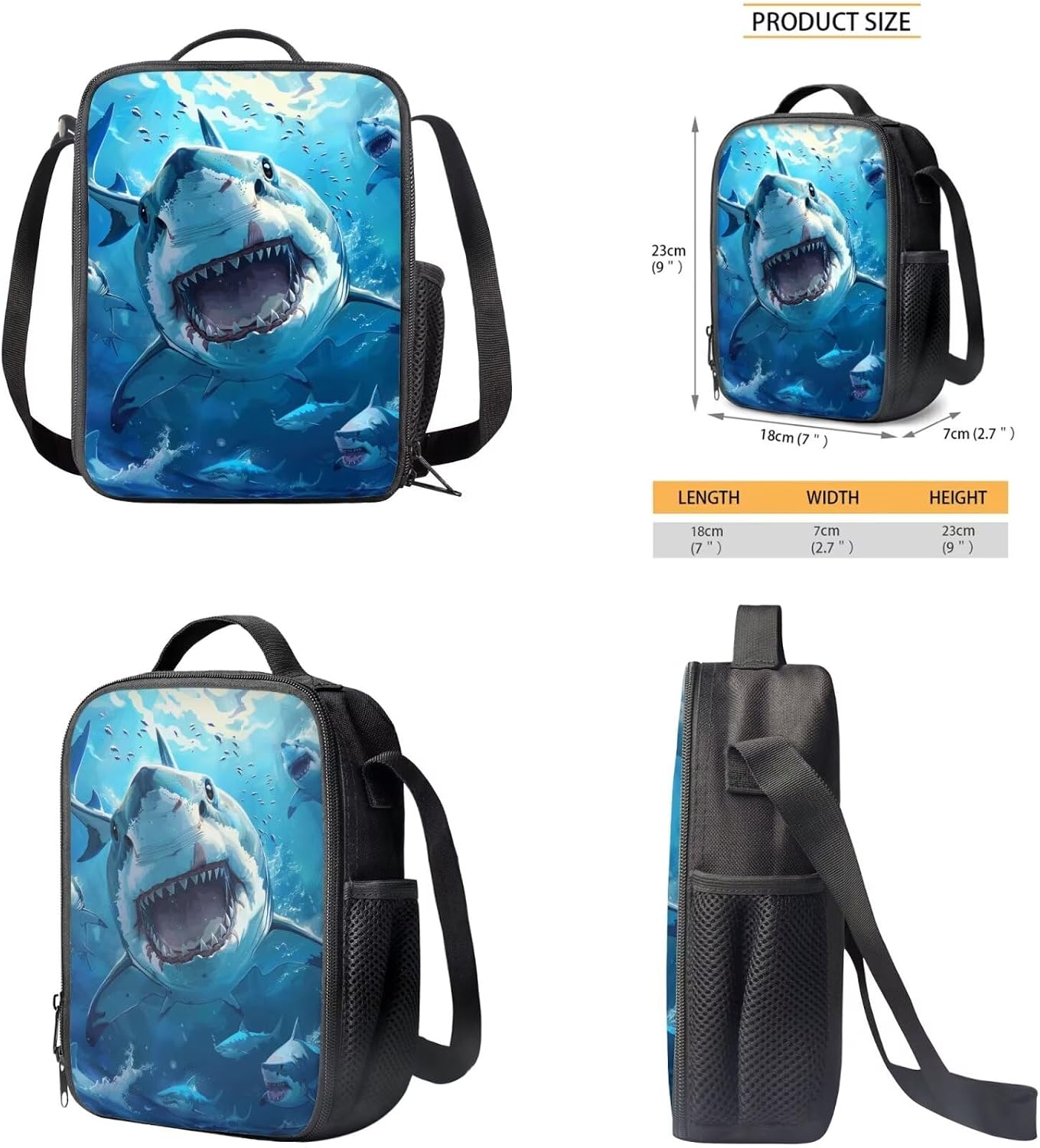Shark Backpack for Boys Kids Backpack with Lunch Box and Large Pencil Pouch 3 Pcs Set 15" Sturdy Bookbag with Front Pocket for School Lightweight School Bag for Kindergarten Boy