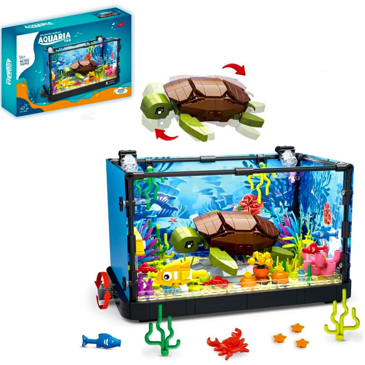 Pasyru Fish Tank Building Set, 753 Pcs Aquarium Turtles Building Set, Animal Marine Life Fish Tank Building Block Kit