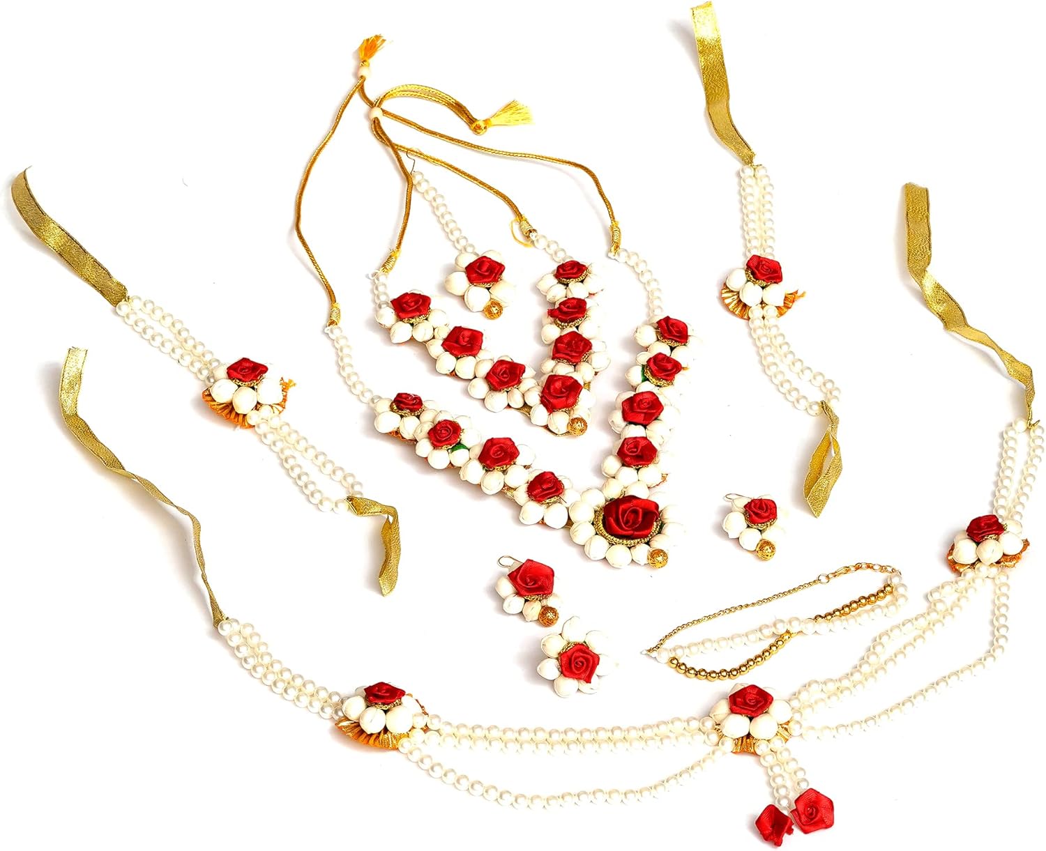 Sanvatsar Fabric 2 Colour Gold Jewellery Set for Girls & Women (White)