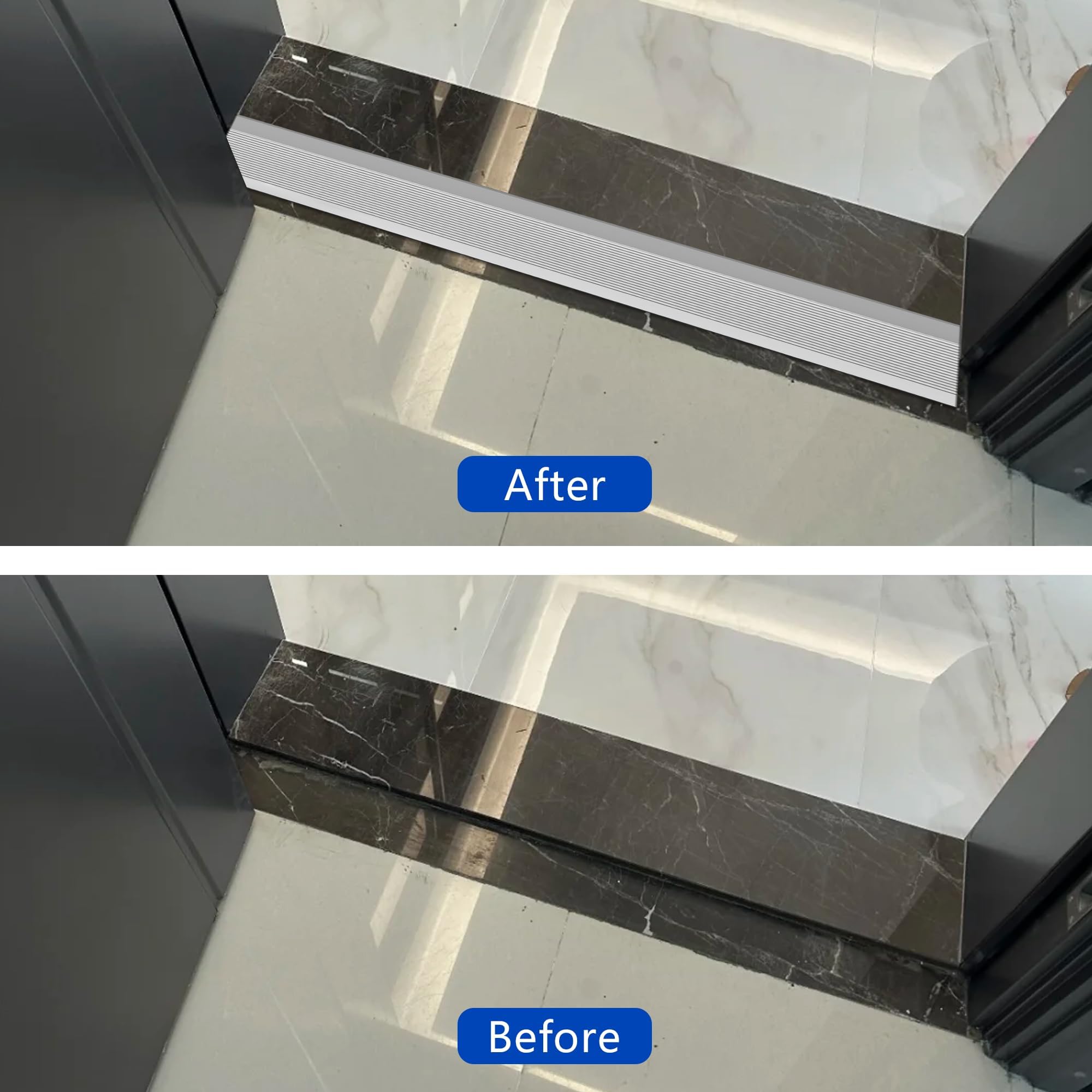 1 Meters Aluminum Floor Transition Strip Door Bar,Floor Bar for Doorways Threshold Ramp Tile Laminate Planks,Bridge The Height Between 10-35mm(Silver,10cm) - Image 4