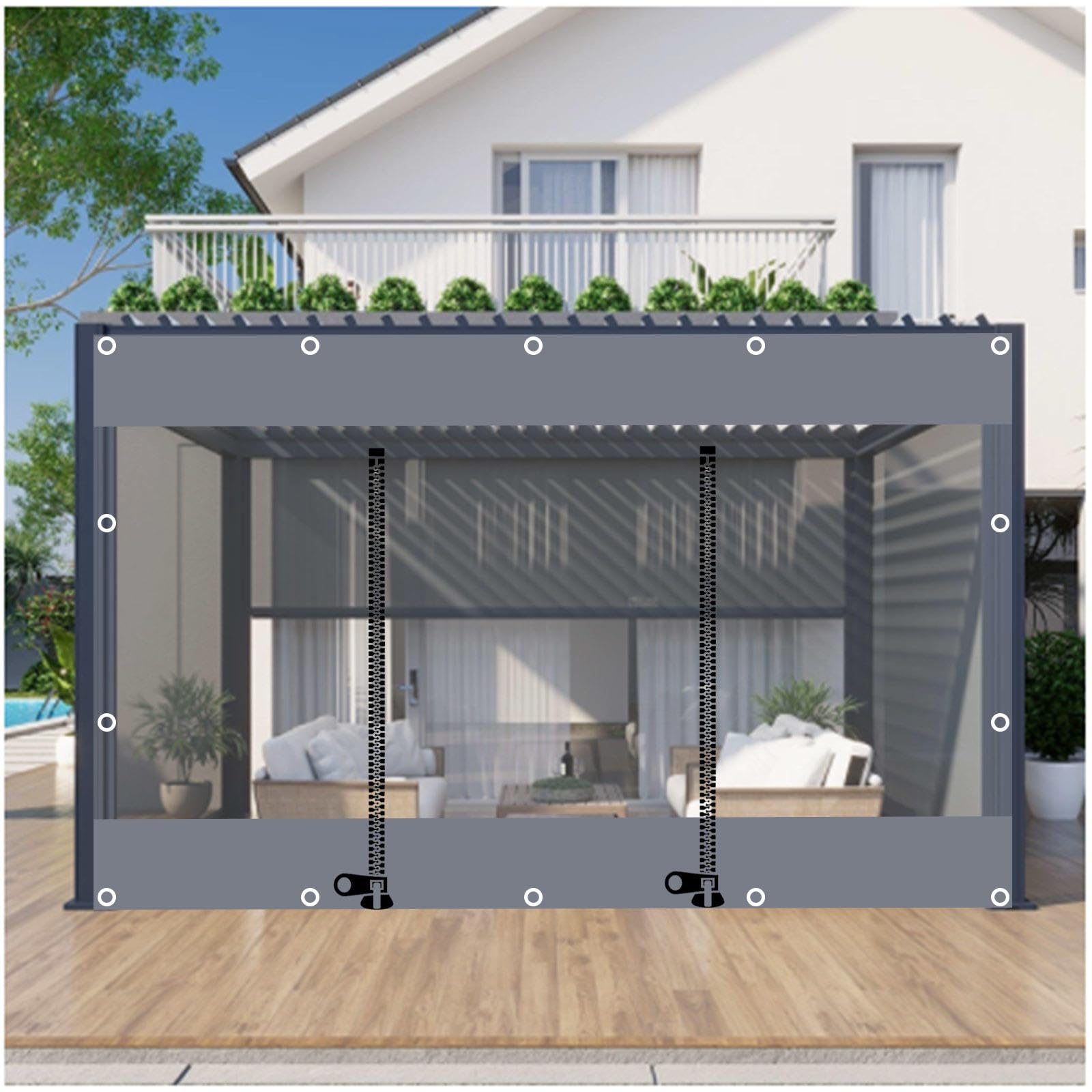 Outdoor Waterproof PVC Tarp - Transparent Gazebo Side Panels 4.2x2m (13.8x6.6ft) - Heavy-Duty Rain & Sun Protection Cover for Patio, Camping, and Events