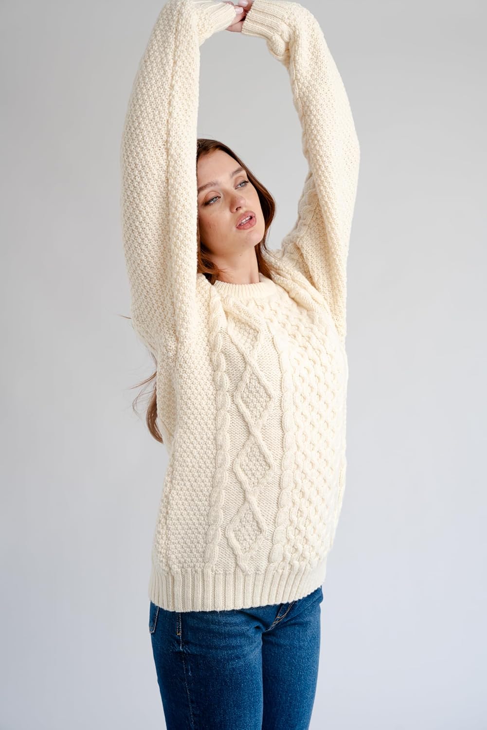 Women Wool Sweater Cable Knit Fisherman Pullover - 100% Virgin Wool, Made in Ireland - Image 5