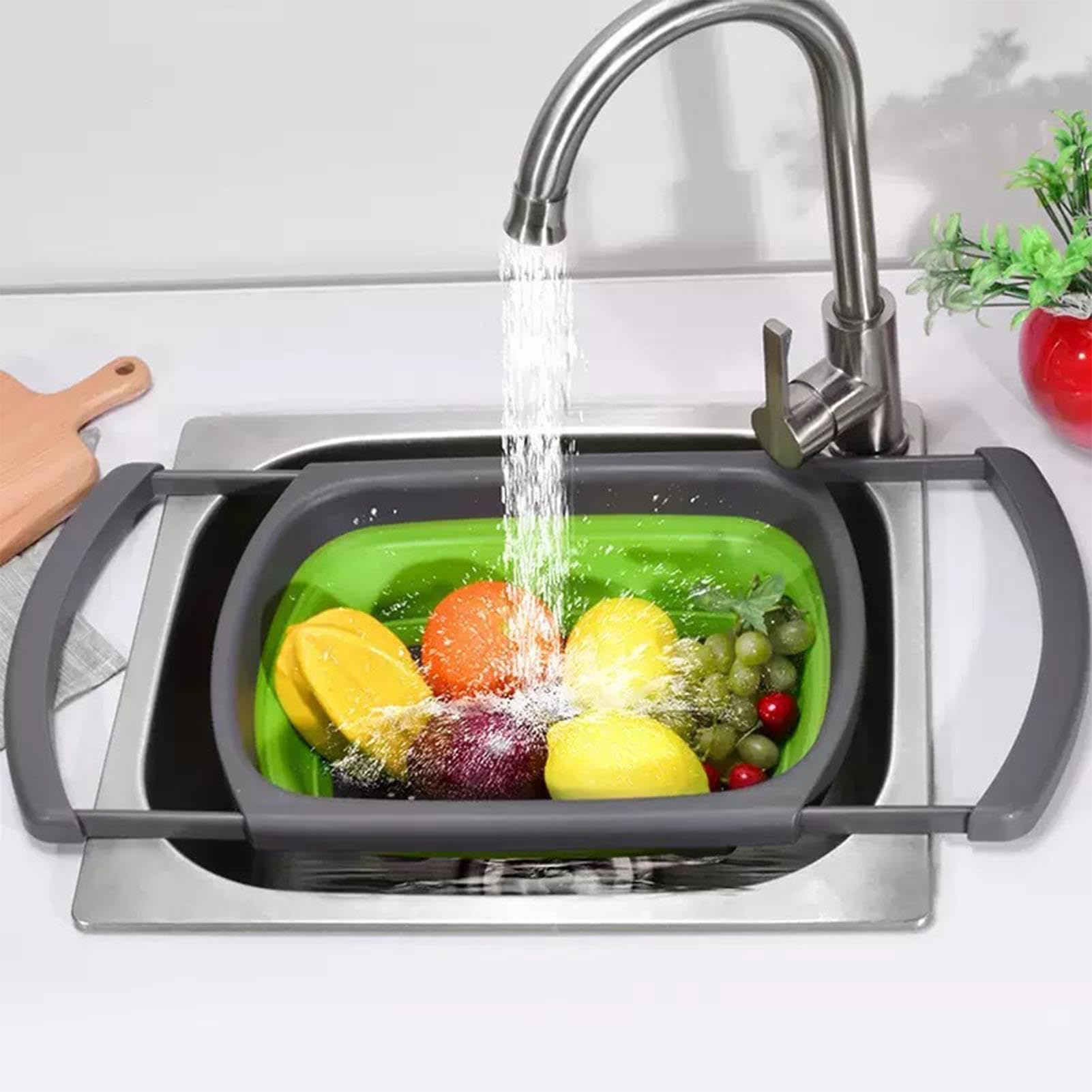 Colador Sobre El Fregadero: Escurridor De Verduras Plegable, Cesta Con Asas Extensibles, Colador De Alimentos De Silicona Para Pasta Y Frutas | Cocina Apartamento Granja Preparación De Comidas Lavado