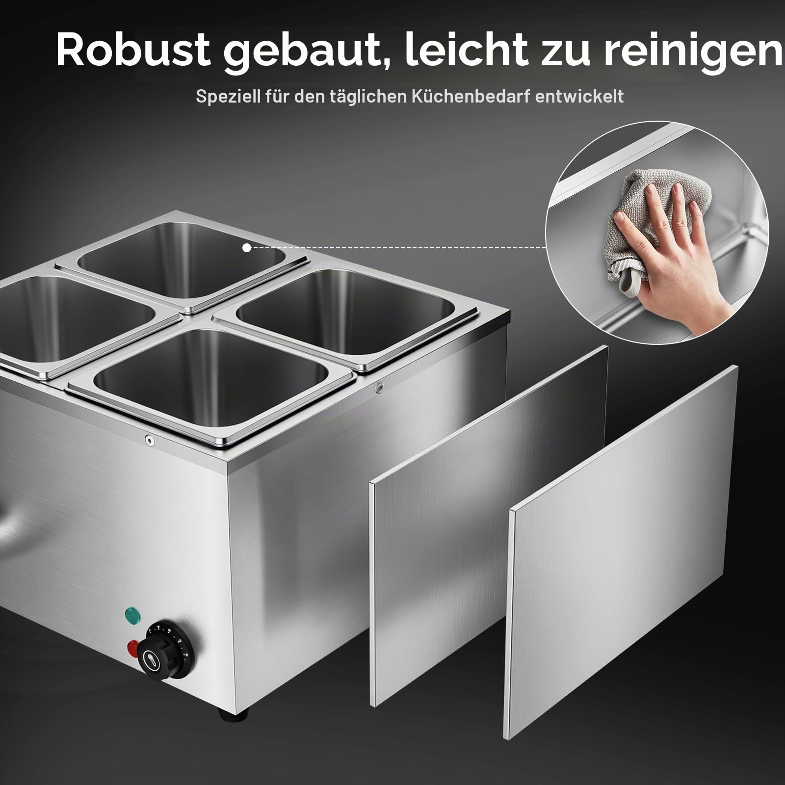 TAIMIKO Bain Marie Speisenwärmer 1500W Elektrisches Buffetwärmer 220V Schmelztopf Professioneller kommerzieller Tellerwärmer mit 4 x 1/6 Töpfen (4 Pots)