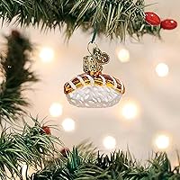 Vista 3 de Old World Christmas Mini adorno de vidrio soplado de salmón para árbol de Navidad, decoración navideña hecha a mano, mini colección