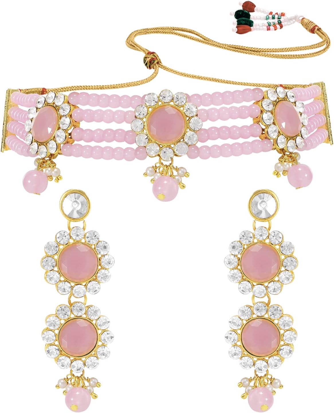 Aheli Traditional Gold Plated Stone Studded Choker Necklace with Earring Jewelry Set Gift for Women