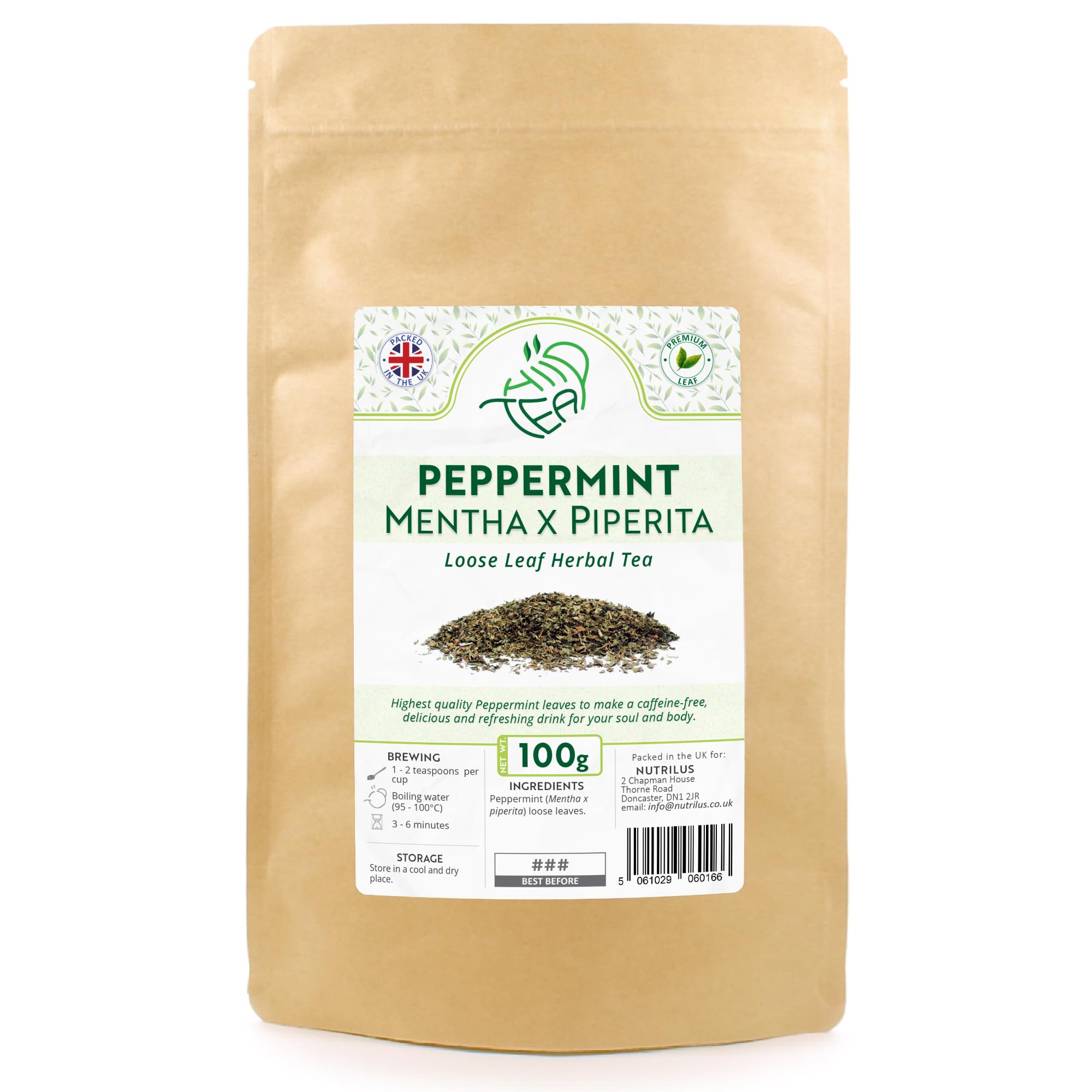 Peppermint Herbal Loose Leaf Tea - Pure Mint Leaves for Refreshing Tea (100g, Peppermint)