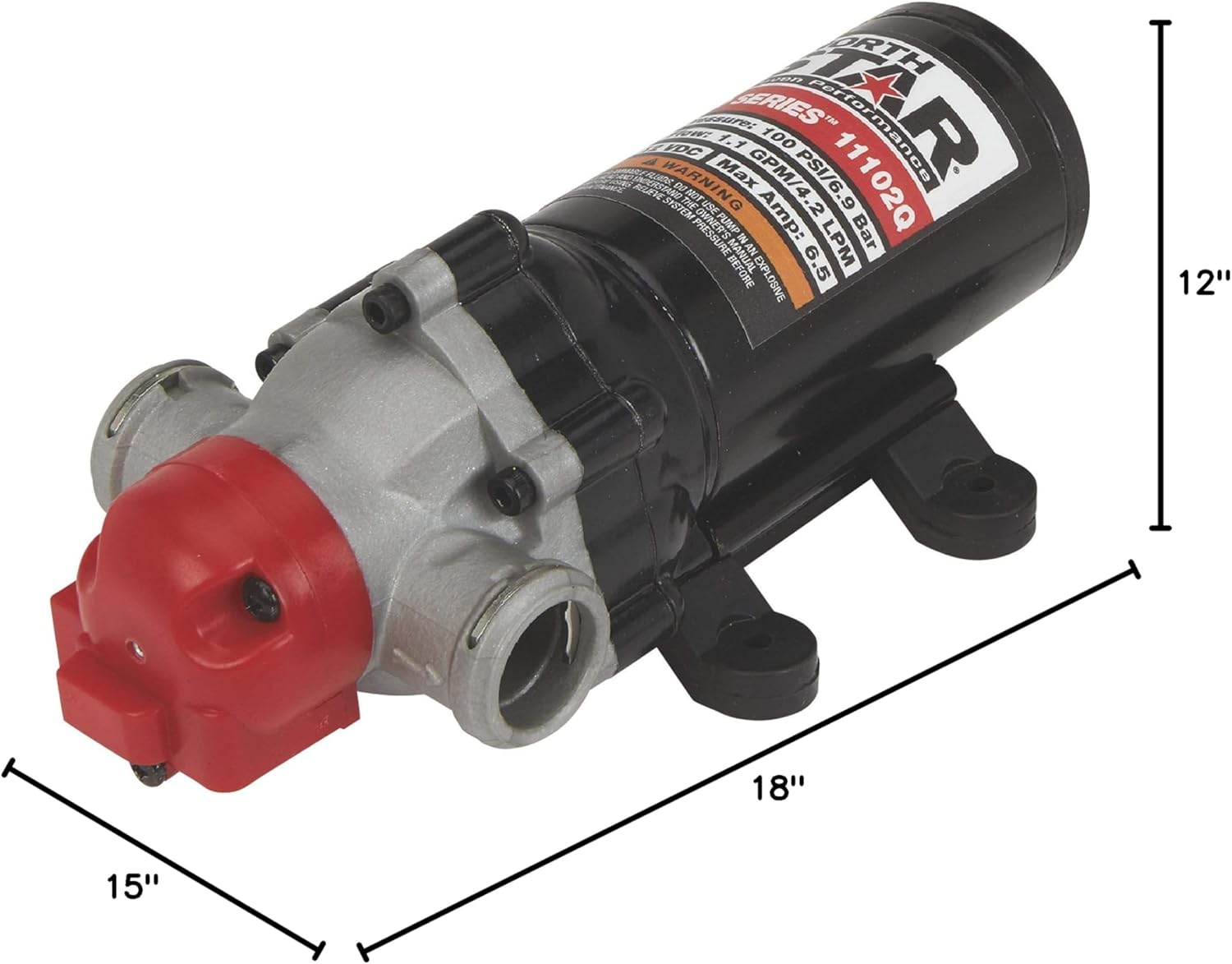 NorthStar NSQ Series 12V On-Demand High Pressure Sprayer Diaphragm Pump with Quick-Connect Ports - 1.1 GPM, 100 PSI