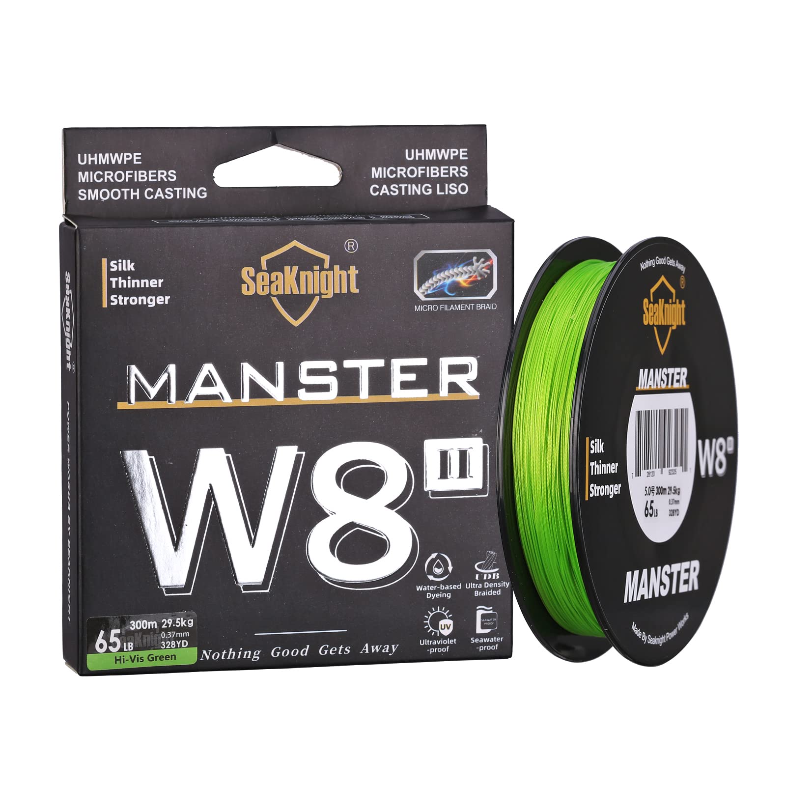 Seaknight W8 II 8 Strands Braided Lines 300M Smooth PE Braid Multifilament Wire Carp Fishing Lines Double Coating UV-proof Saltwater-proof Fishing Line for Sea Fishing 15-100LB