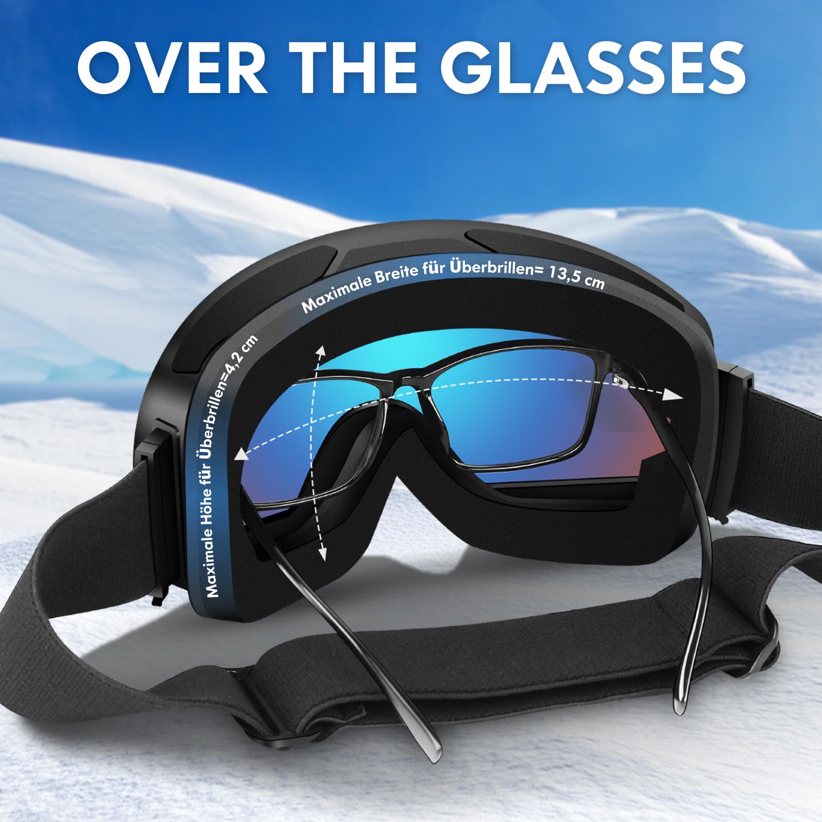 DADA-PRO Skibrille Herren Damen Ski Brille 100% UV Schutz Anti Fog Helmkompatibel Rahmenlose Skibrille für Brillenträger OTG Ski Goggles Snowboard Brill