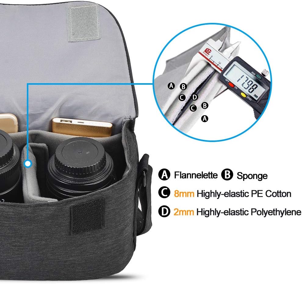 CADeN Camera Shoulder Bag Case Compatible for Nikon, Canon, Sony DSLR SLR Mirrorless Cameras Waterproof Black