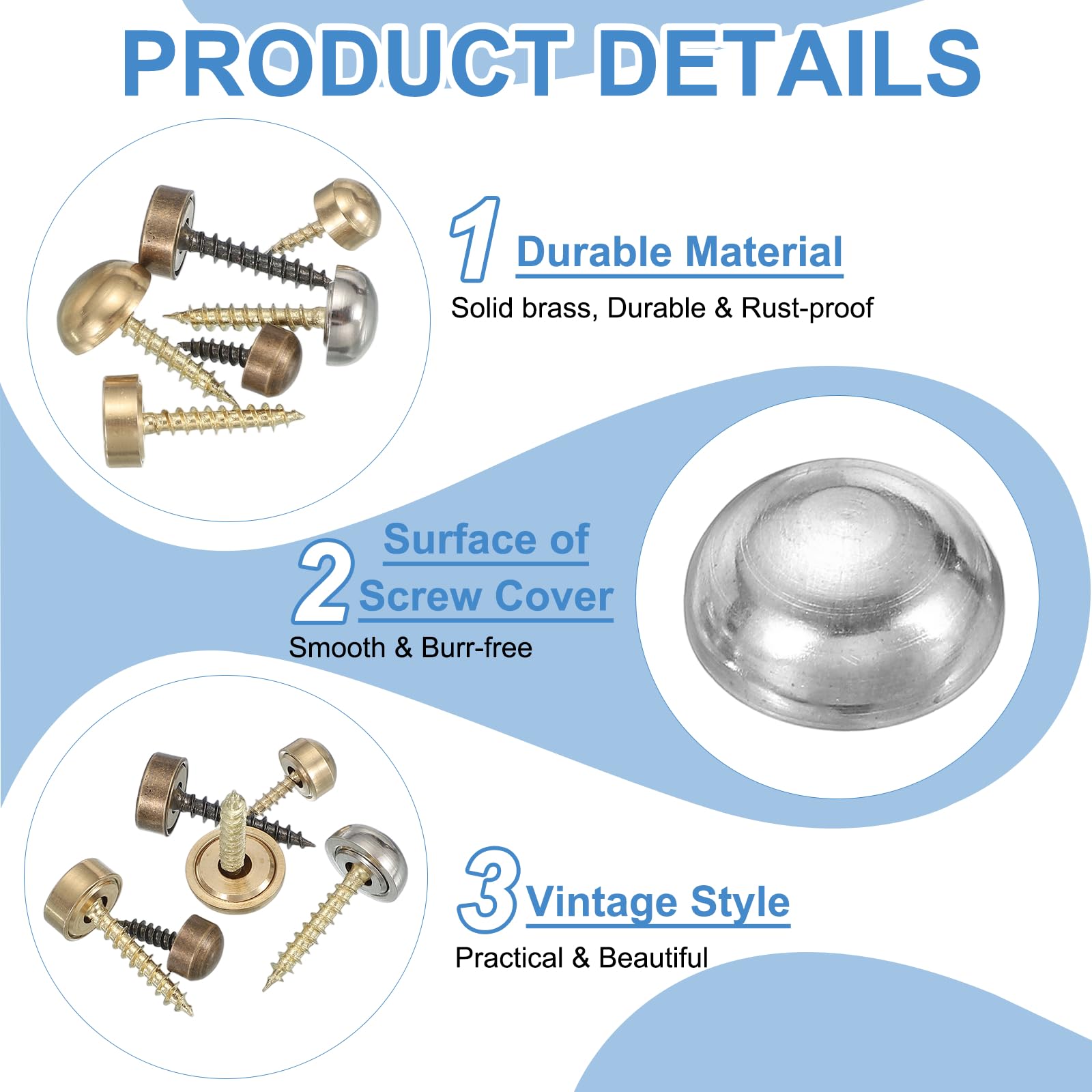 YELARXI Brass Decorative Screws with Caps, Mirror Screw Self Tapping Screws Decorative Cover - Image 3