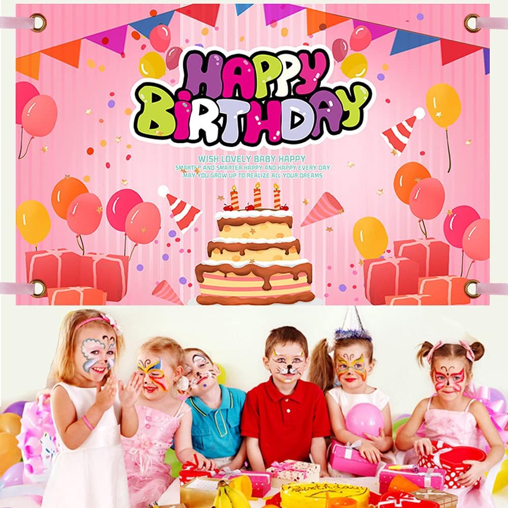 Birthday Backdrop Banner,110 * 180cm Birthday Party Decoration Poster Extra Large Party Background Decorations Supplies (pink) - Image 5