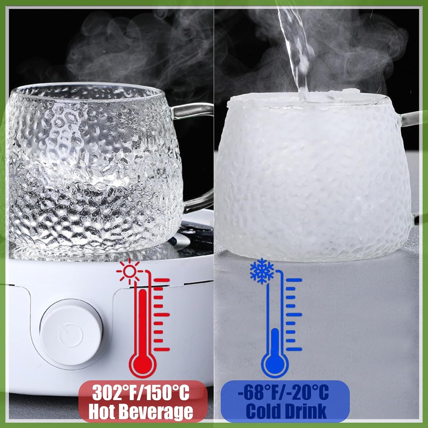 Viovian 15oz Glass Coffee Mugs Set of 6 Vintage Coffee Cups With Handles,Embossed Glass Mug for Hot Cold Beverage Clear Tea Cup for Women Birthday Gifts - Image 2