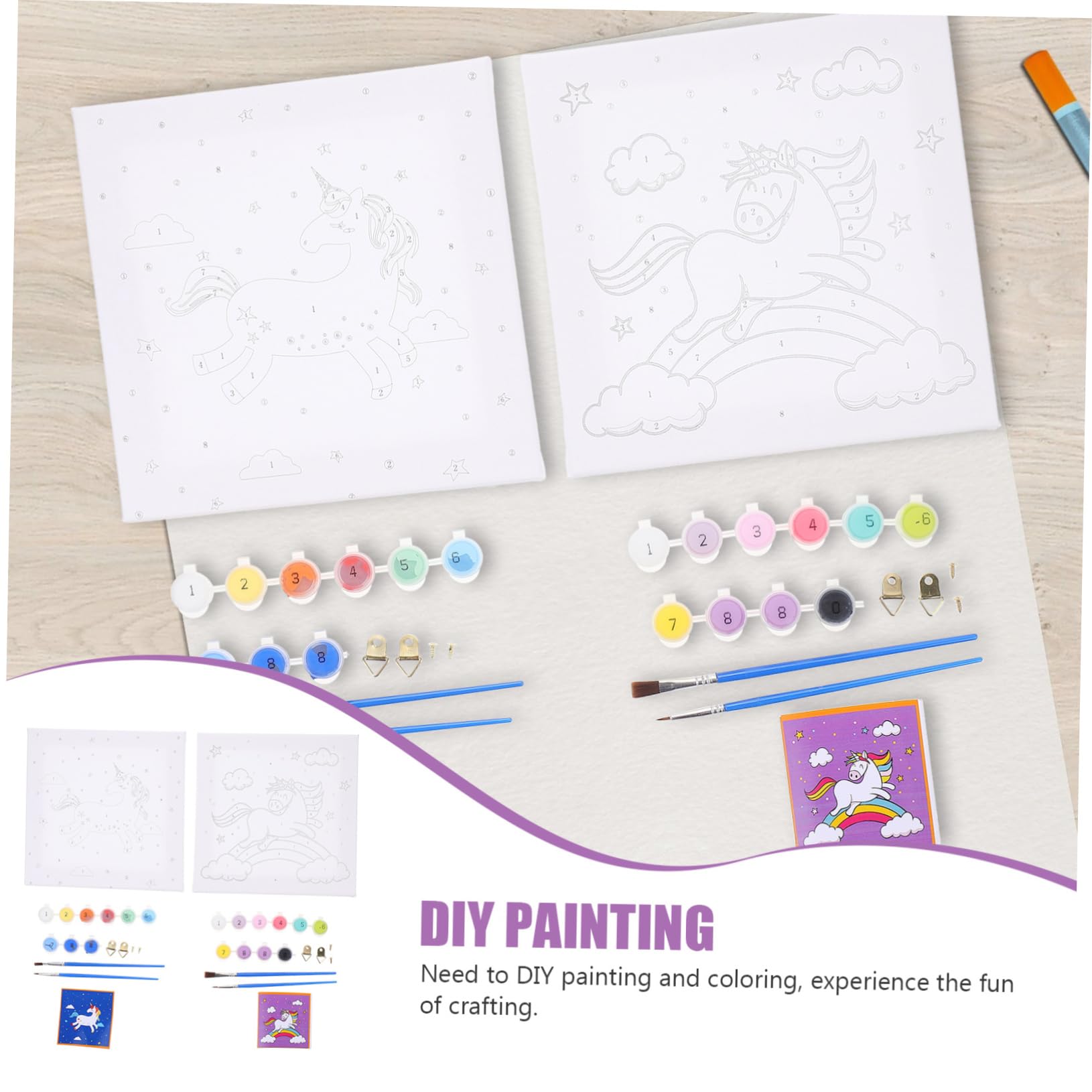 VILLFUL 2 Juegos Pintura por para Kits de Pintura Diy de Unicornios Manualidades para Principiantes Lienzo para Decoración Infantil y Desarrollo de Habilidades Artísticas
