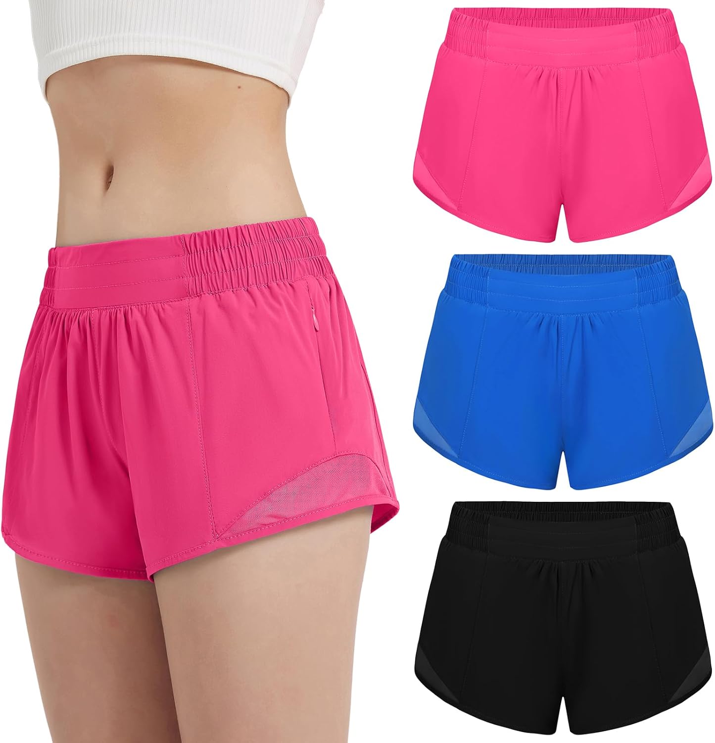EXARUS Girls 2.5"/4" Athletic Shorts Running Workout Track with Liner Zip Pocket Lightweight Gym Sports for Kids 6-12Y