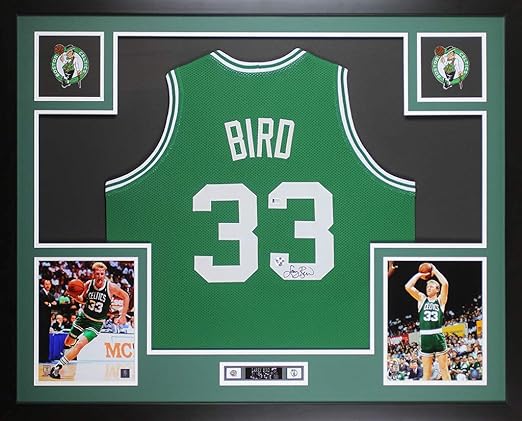 Larry Bird Autographed Green Boston Celtics Jersey - Beautifully Matted and Framed - Hand Signed By Larry Bird and Certified Authentic by Beckett