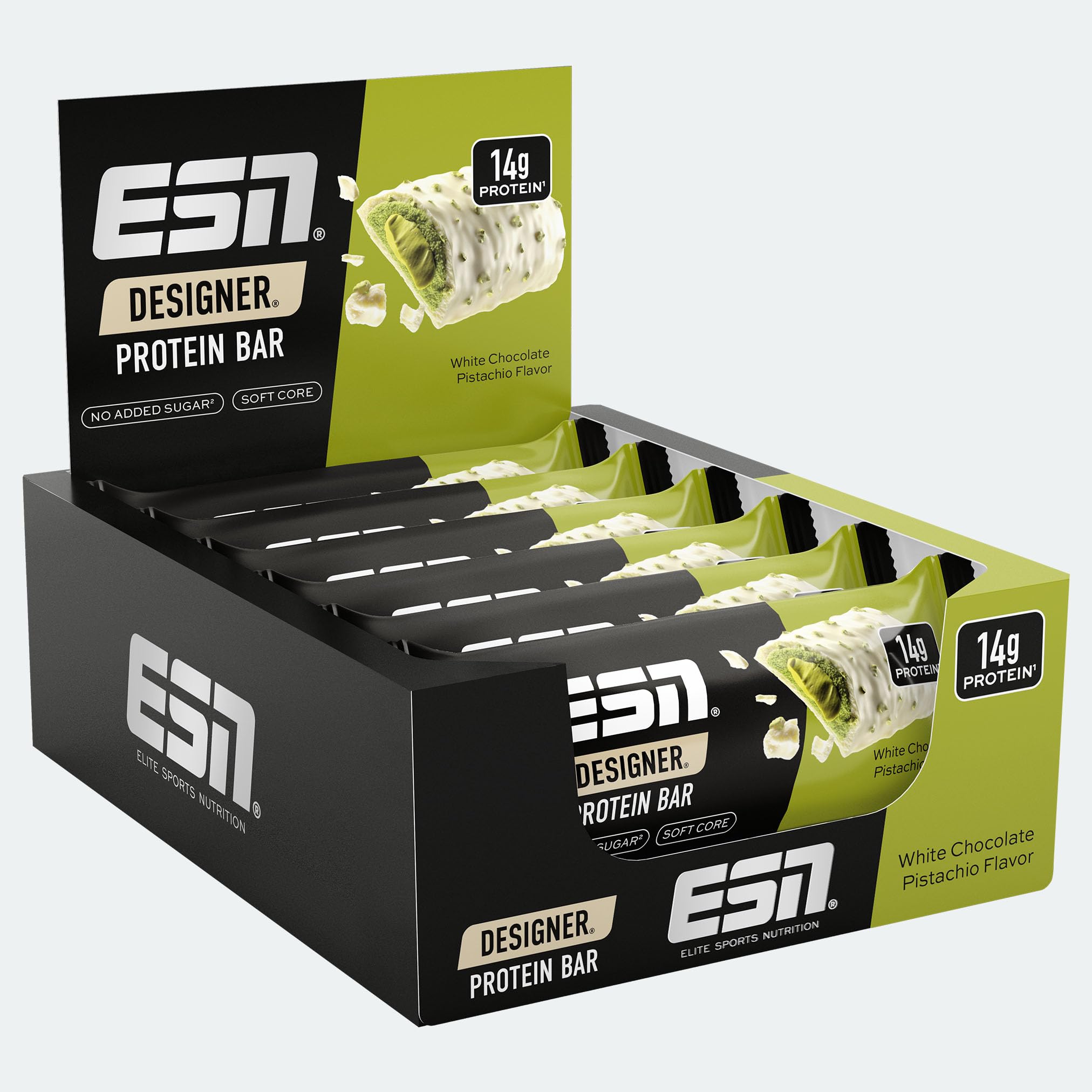 ESN Designer Protein Bar, White Chocolate Pistachio, 12 x 45 g - High Protein Bar - Made in Germany