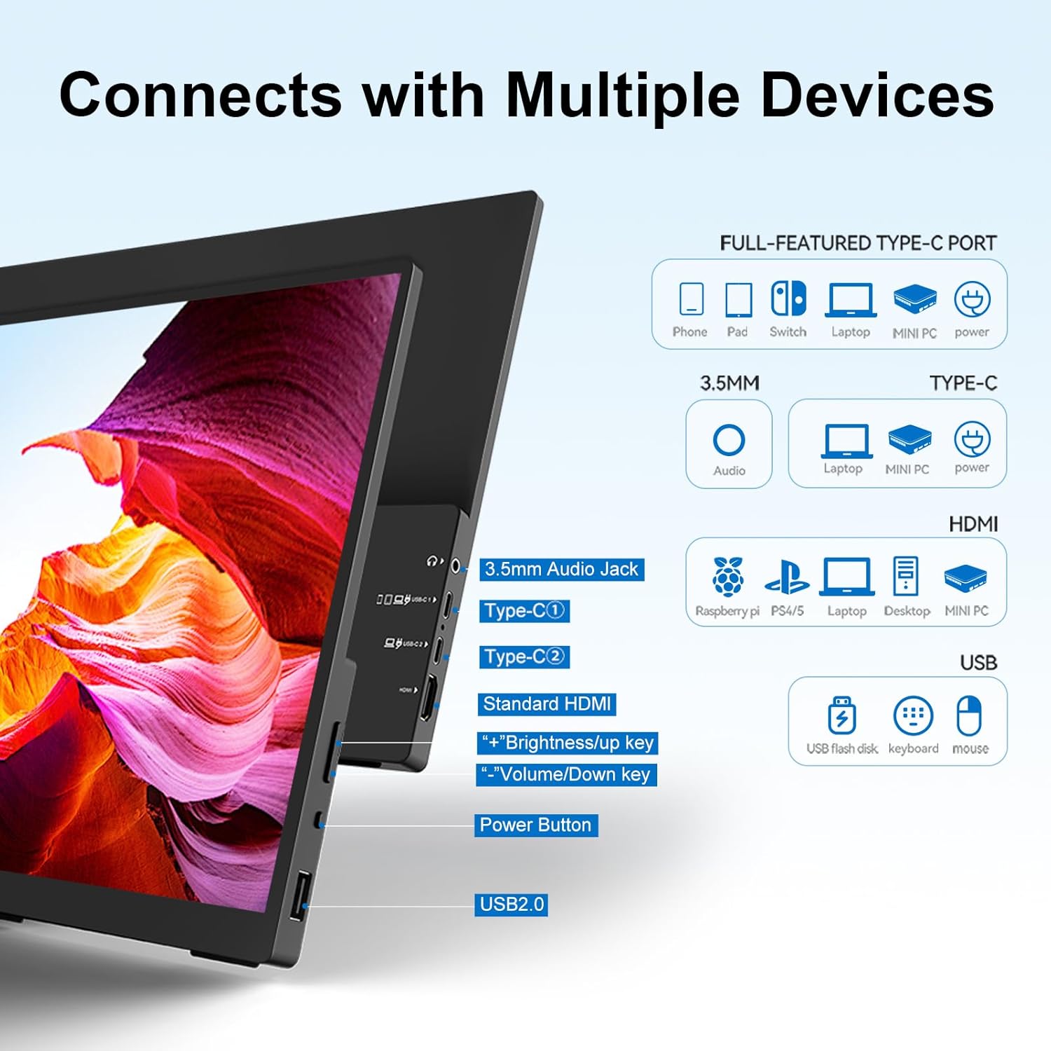Portable Monitor Touchscreen 15.6" 1080P FHD IPS, 10-Point Touch Travel Gaming Display with Dual Speakers & Kickstand, USB-C HDMI External Screen for Laptop, PS5, Switch (1080P Touch, 15.6Inch)