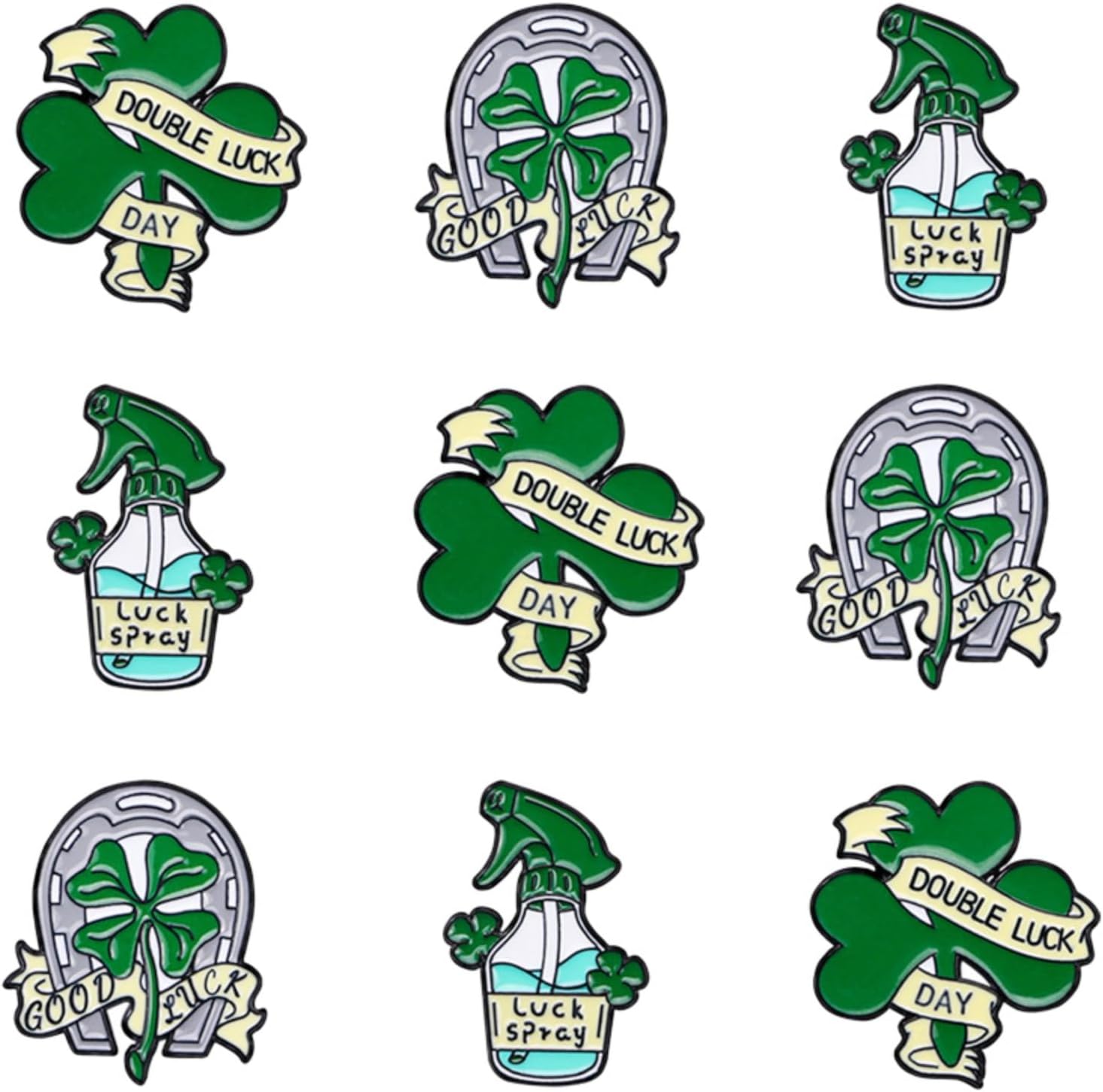 9 Pcs Irish Clover St Patrick's Day Badge Lapel Pins for Woman Man Metal Enamel Green Pins Brooches Festivals Ireland Souvenir Gift for Clothes Backpack Hat