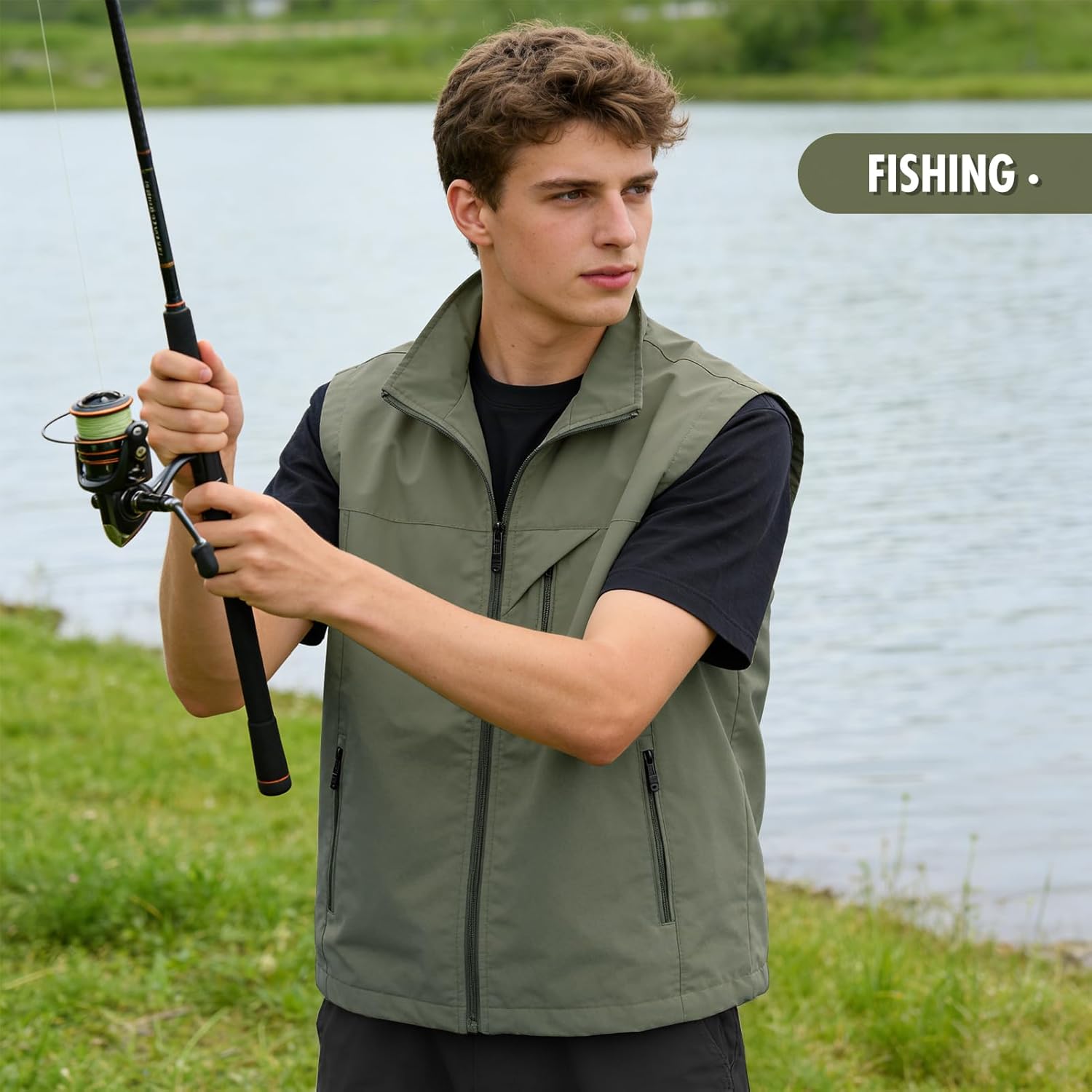 Men's Lightweight Vest Work Photo Cargo Sleeveless Jacket for Hiking Travel