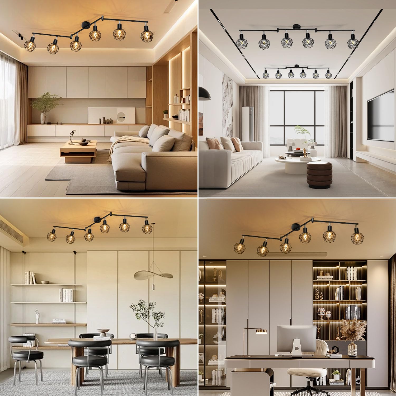 Deckenstrahler 6 Flammig, 350°-Drehung, Deckenspots E14 Fassung, Deckenlampe LED Deckenleuchte, Spotleuchte Wand, Wandstrahler für Küche, Wohnzimmer, Schlafzimmer, Schwarz (Ohne Leuchtmittel)