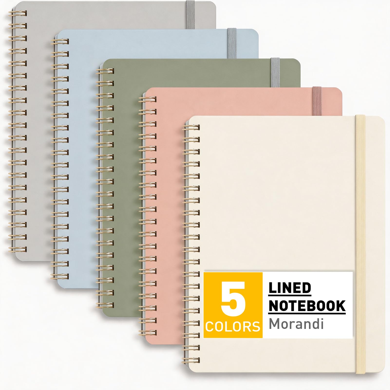 PYNEX 5 Pack Small Lined Spiral Notebook, Writing Book Journals for Women, 350 Sheets, 7mm Feint Ruled 80gsm Thick Paper, Portable Writing 5โณร 8โณ - Morandi Tone