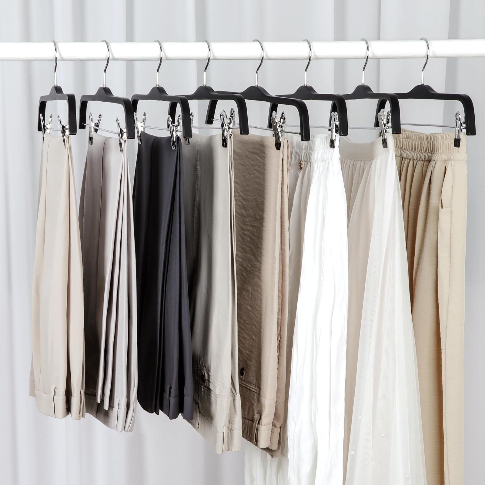 TOPIA HANGER Wooden Pants Hangers - 20 Pack, Adjustable Metal Clips, Anti-Rust Hook, Slim Natural Wood Skirt & Pant Hangers