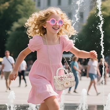 Toddler Purse, Little Girl Purse Kids Crossbody Bag with Flower Sunglasses, Cute Princess Handbag for Party, Birthday Gift