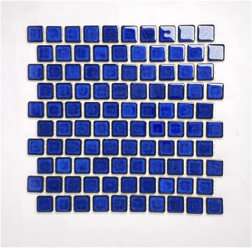 Tenedos 1x1 Cobalt Blue Square (Exact Size 1-1/8 in.) Brick Porcelain Mosaic Floor Wall Pool Tile Backsplash on Mesh 12x12 for Kitchen, Swimming Pool, Bathroom Shower, Accent Decor (1 Sheet)