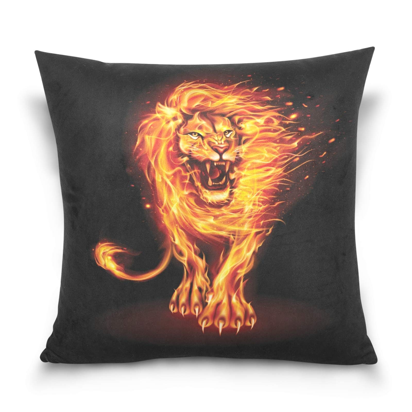 HMZXZ Throw Pillow Cover 16x16 inch African Lion Fire Decorative Pillow Cases Cushion Cover for Couch Sofa Bedroom Home Living Room