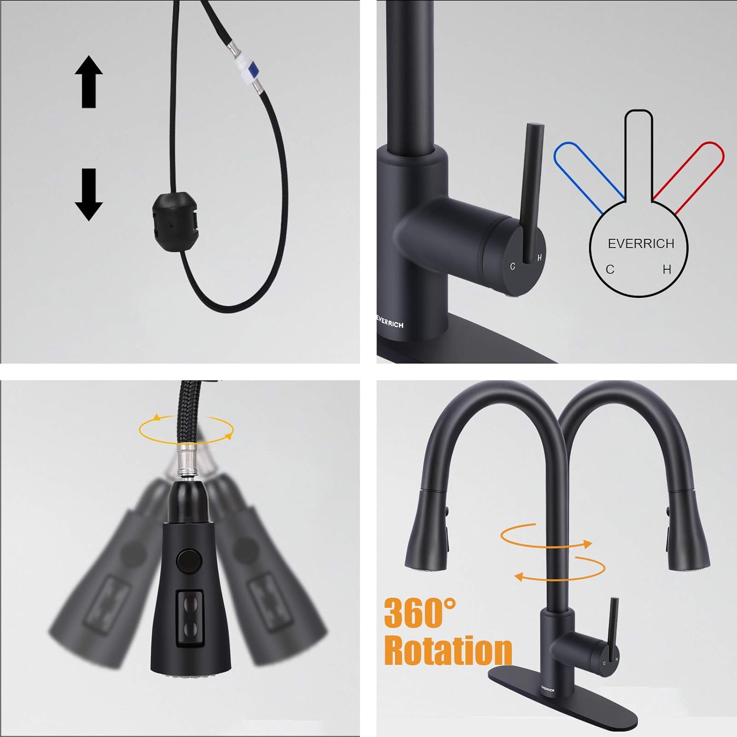 1 Or 3 Hole Kitchen Sink Faucet Black Single Handle Kitchen Sink Faucets With Pull Down Sprayer Kitchen Faucet High Arc Commercial Modern Stainless Steel Rv Faucet Kitchen Bath Fixtures Tools