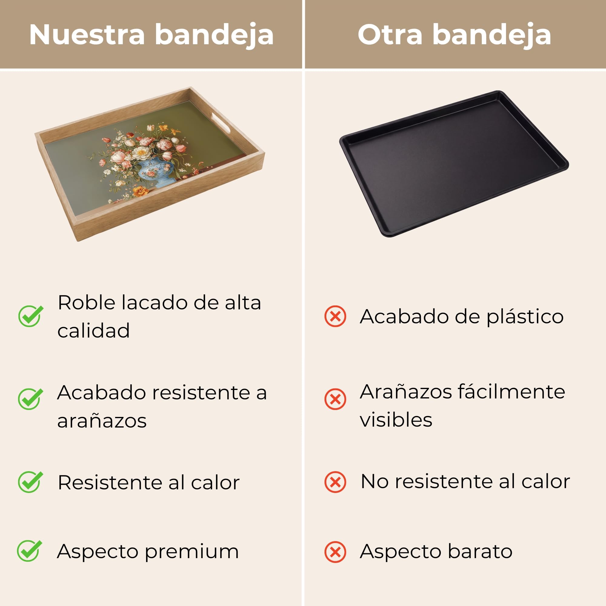 Bandejas para Servir Comida Rectangular 50x35 cm Bandeja Desayuno Cafe Tabuleiro Resistente A Los Arañazos Antideslizante Cocina Neutro - Flores - Ramo - Jarrón