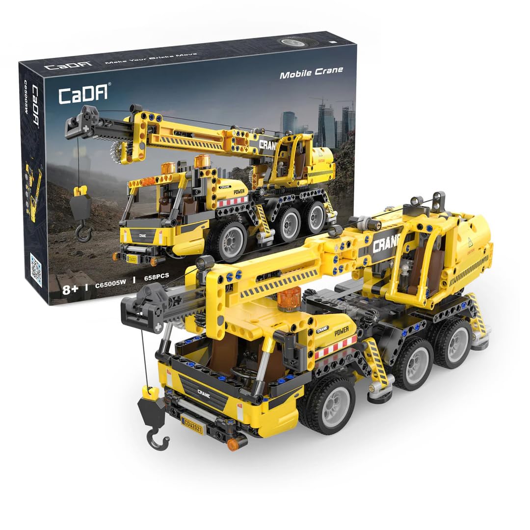 Technic – Truck Crane with Moving – Yellow – 658 Pieces – + 8 – (DeQUBE 927DE65005)