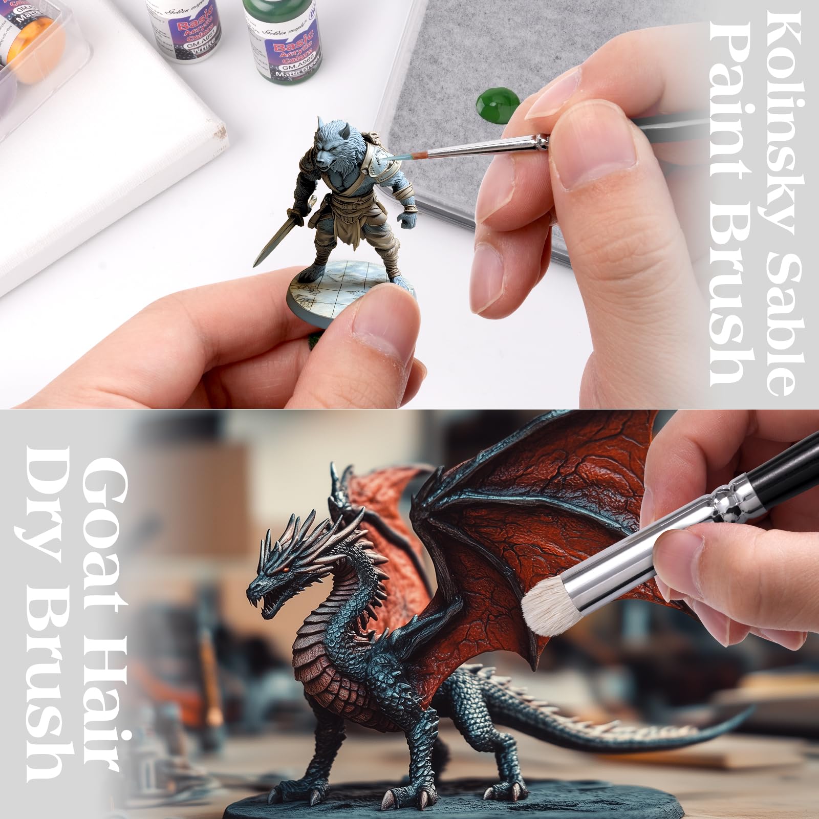 Kolinsky Sable - Pinceles de pintura en miniatura de arce dorado, 7 unidades, pinceles secos para acuarela acrílica, juego de pinceles pequeños para pintura de detalles finos (negro)