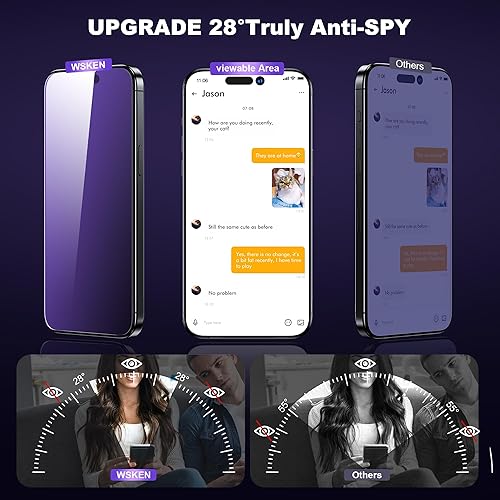 Miniatura 2 de WSKEN Protector de pantalla de privacidad para iPhone 15, eliminación automática de polvo 28 grados anti espía antiluz azul 2.5D cobertura completa