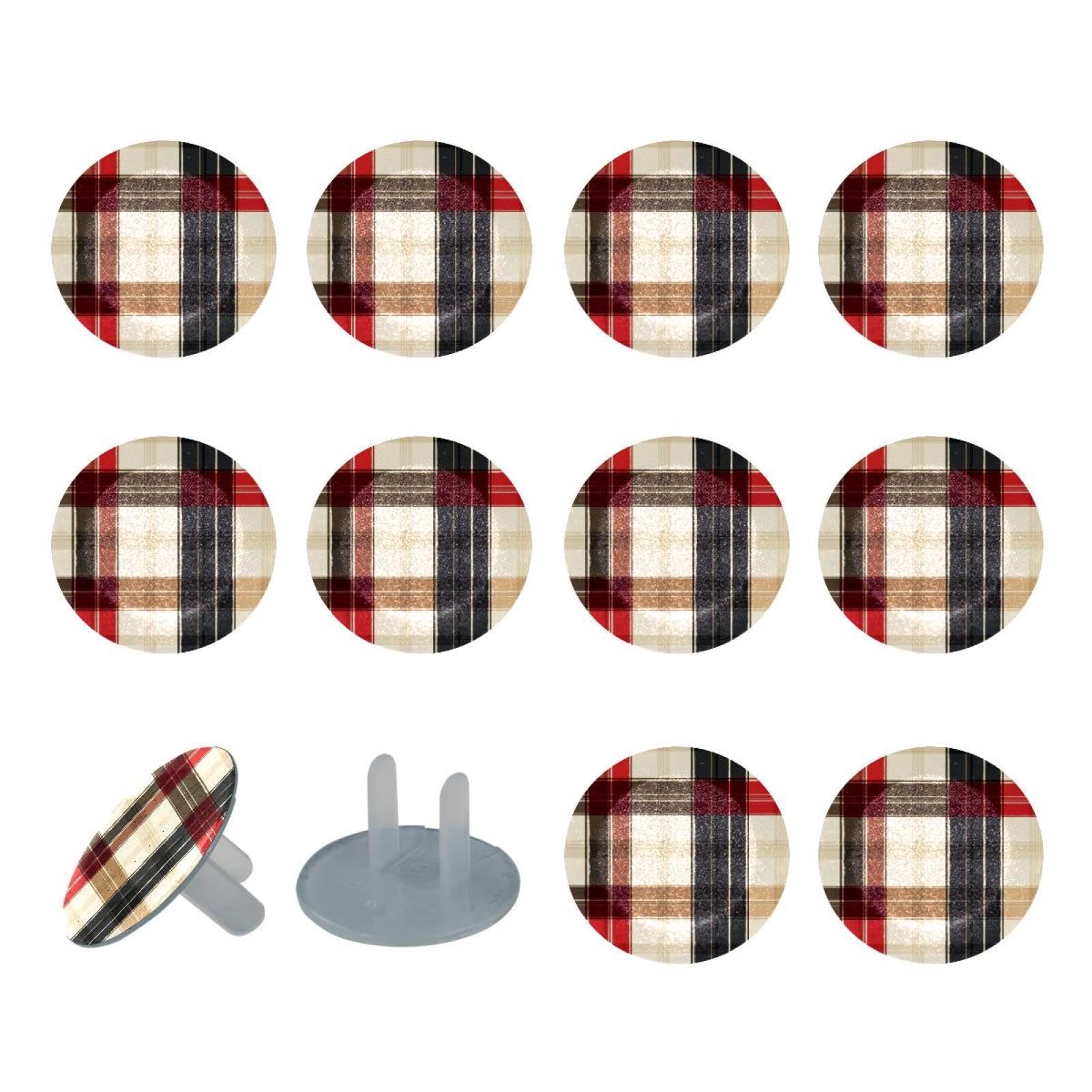 12 PCS Outlet Covers Baby Child Proofing, Checkered Pattern Electrical Safety Socket Caps for 2-Prong Power Wall Plate, Safety Plugs Protector Guard