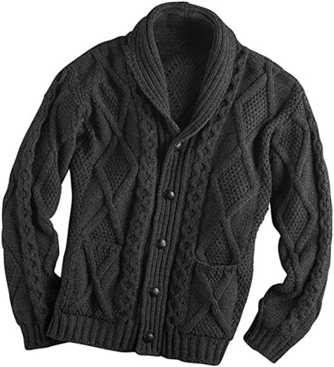100% Irish Merino Wool Aran Button Cardigan - Fast delivery from Ireland (XX Large, Charcoal)