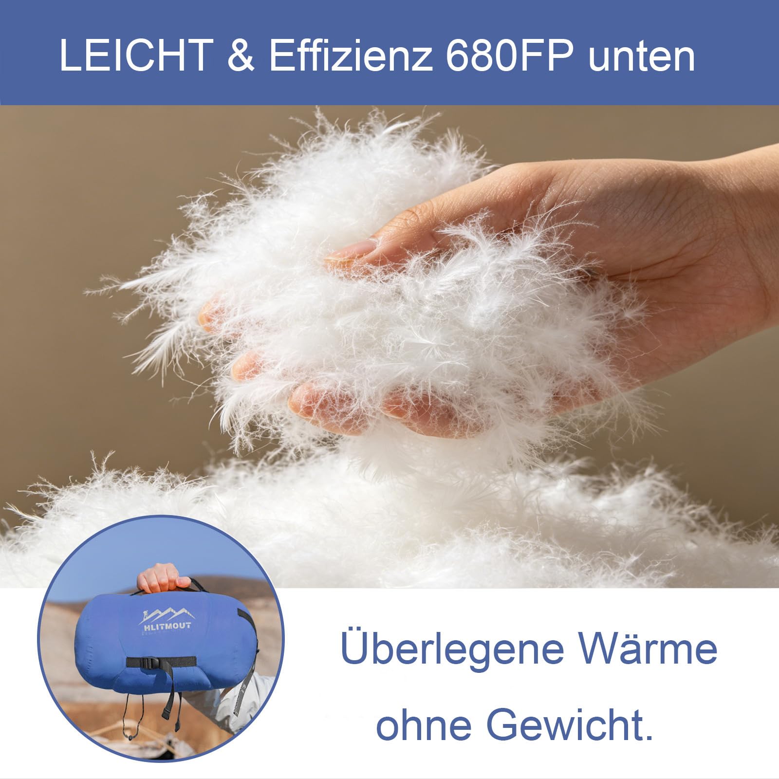 Daunenschlafsack, Extra Großer Leichter Schlafsack 230 cm x 100 cm für Erwachsene Camping,Wandern,Trekking Outdoor