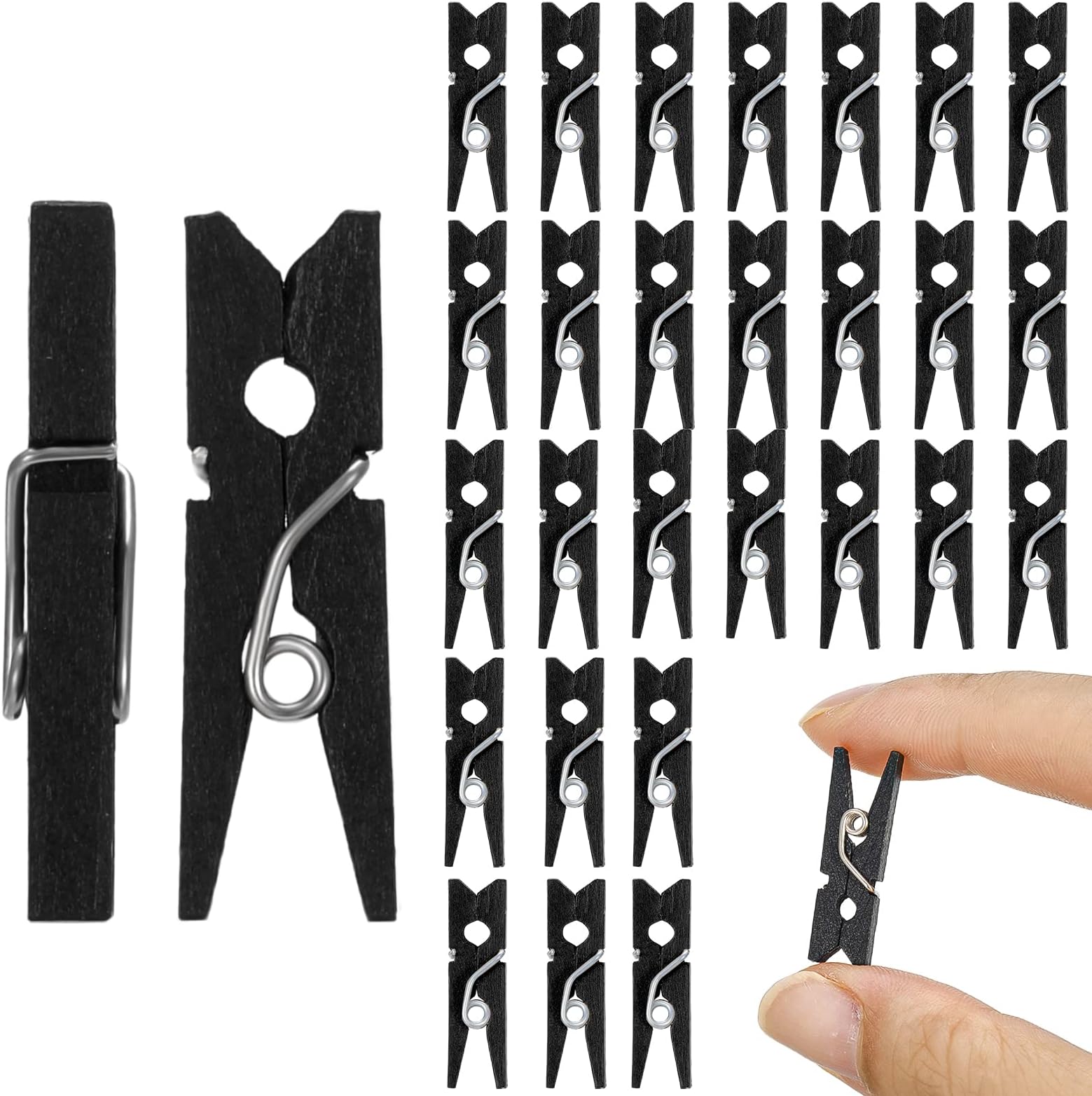 Fuyamp 100 Pcs Mini Craft Wooden Pegs, 2.5cm Black Small Crafting Pegs,Mini Wooden Peg Embellishments Tiny Pegs for Hanging photos, DIY Art and Craft Projects (BMZPYKLUY917403)