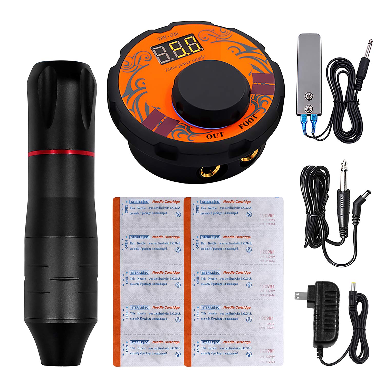 BIOMASERProfessional Tattoo Kits Rotary Machine LCD Tattoo Power Supply Tattoo Pen Machine Set LCD Mini Power Equipment Supplies CTG010 (Black)