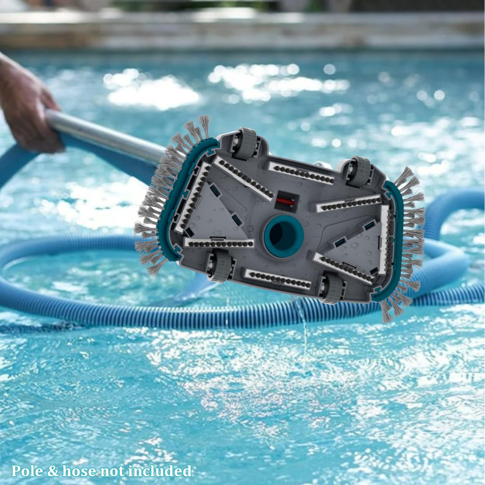 Cabezal de aspiradora rectangular con peso actualizado con cerdas laterales de nailon, conexión de manguera giratoria. Conecta manguera de 1-1/4 pulgadas, 1-1/2 pulgadas para piscinas enterradas y