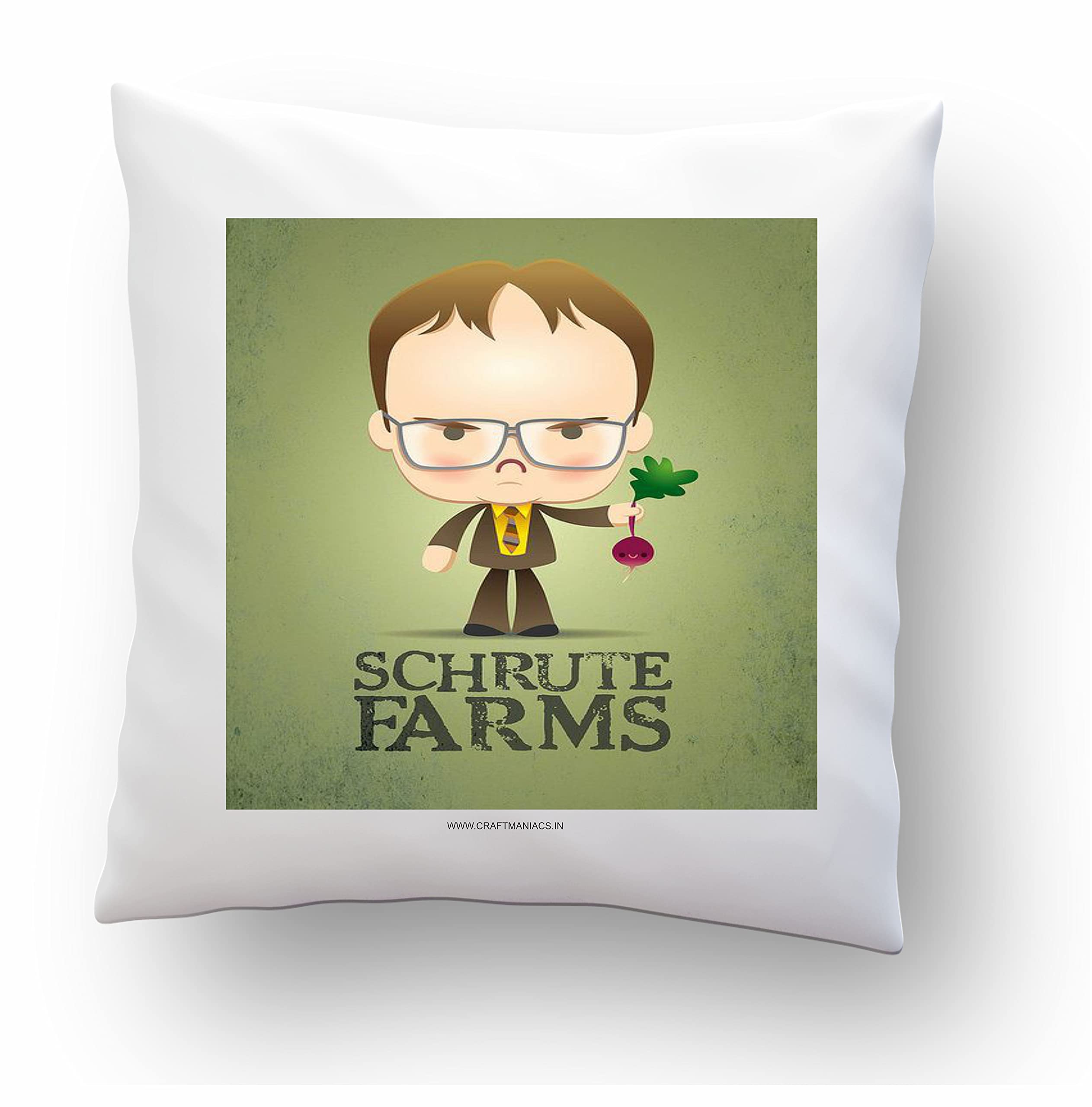 CRAFT MANIACSCRAFT MANIACS The Office Schrute Farms Cartoon Theme 16*16 INCHES Pillow with Filler | Merch for The Office Lovers